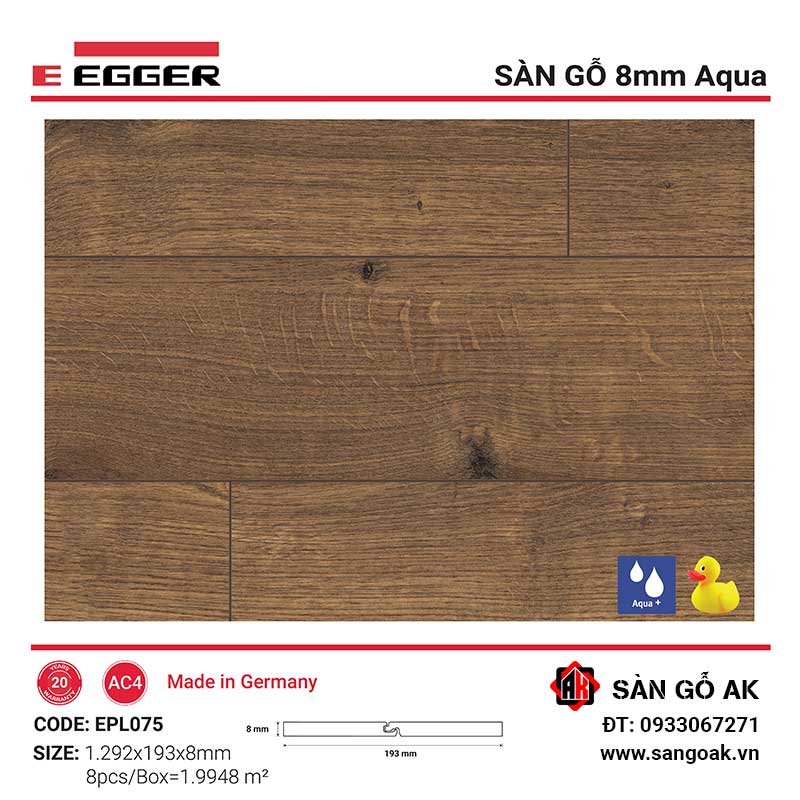 Sàn Gỗ Công Nghiệp Đức Egger Aqua 8mm EPL075